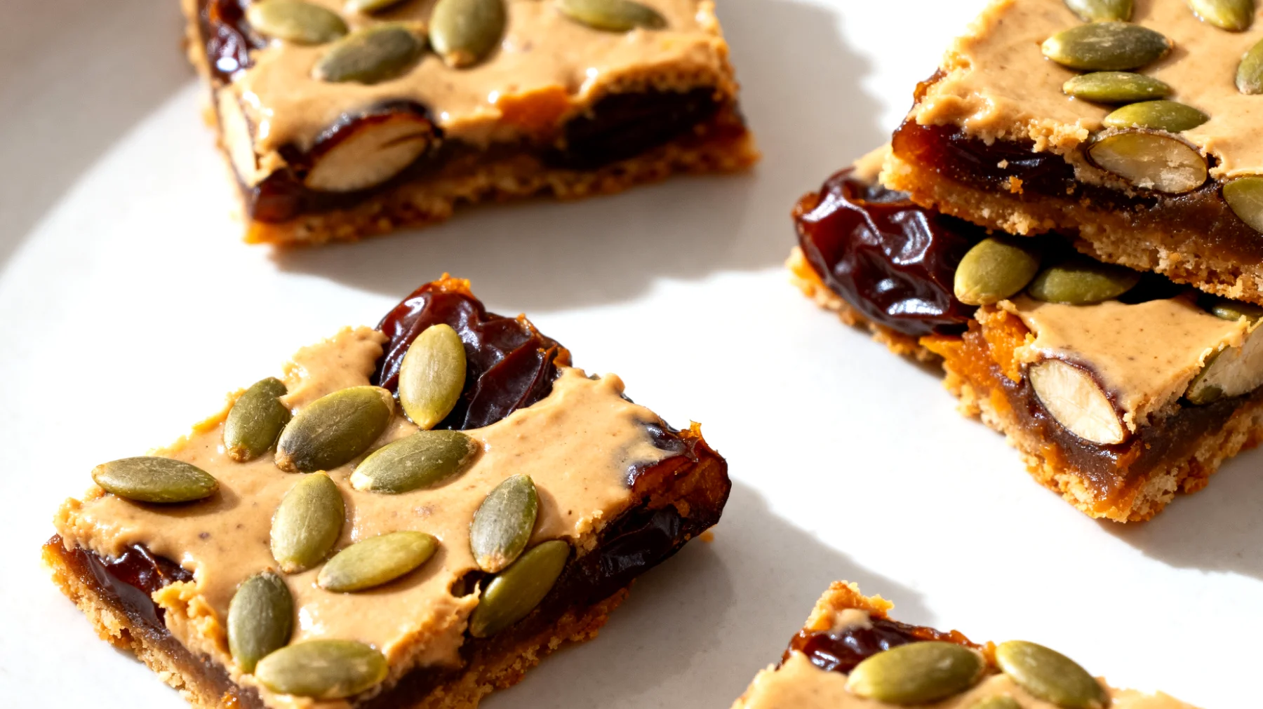 Barrette di datteri, tahini e semi di zucca fatte in casa"