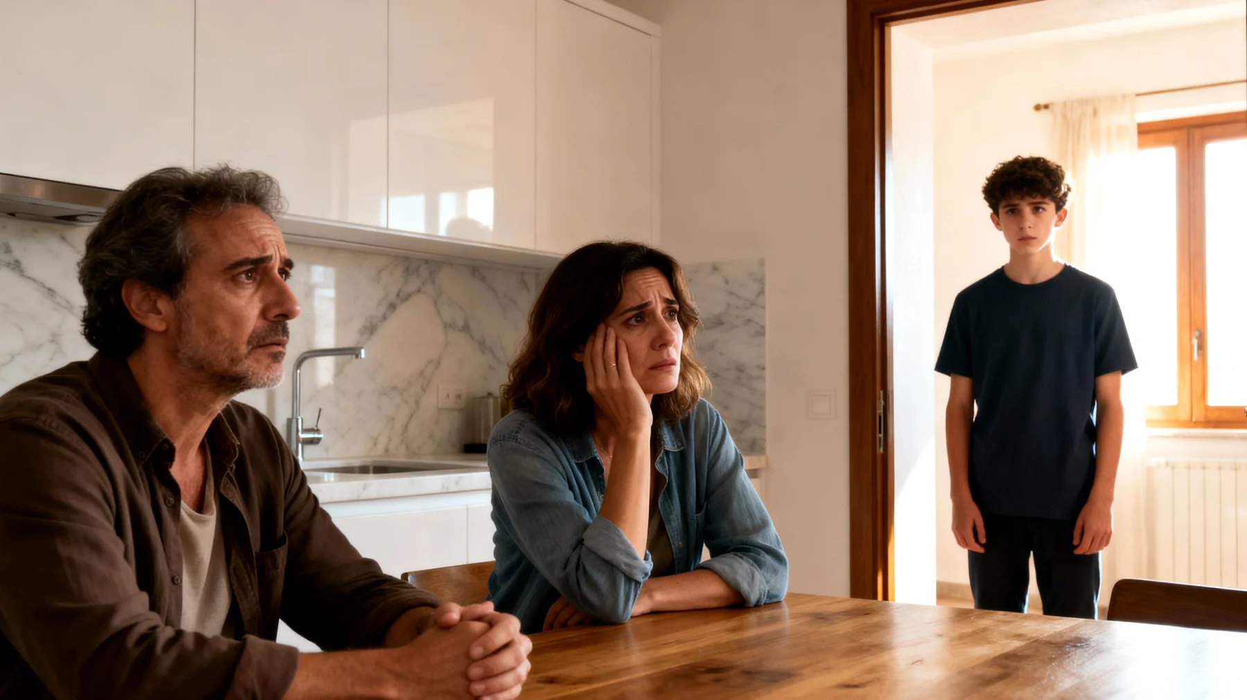 Genitori preoccupati per il futuro dei figli adolescenti che mostrano incertezza nelle scelte scolastiche e professionali, con ansia crescente su cosa diventeranno e se saranno in grado di realizzarsi in un mondo sempre più competitivo e incerto"