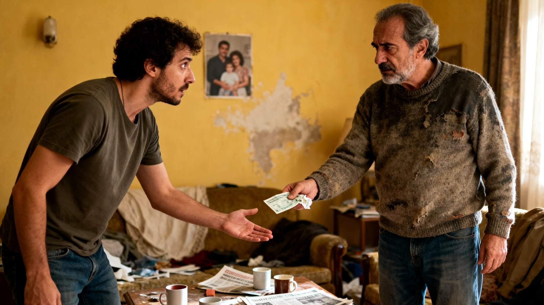 Un papà che fatica a stabilire confini chiari con il figlio giovane adulto, cedendo spesso alle sue richieste di denaro, favori o sostegno che alimentano una dipendenza prolungata anziché favorire l'autonomia e la responsabilizzazione"