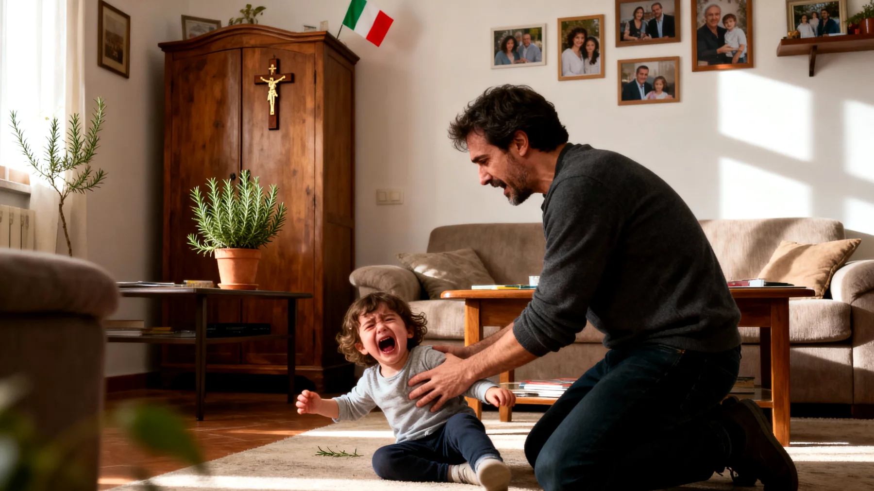 Un papà fatica a gestire le reazioni esplosive del figlio bambino quando le cose non vanno come vorrebbe, con capricci intensi e prolungati che mettono alla prova la pazienza e generano senso di impotenza nel genitore"